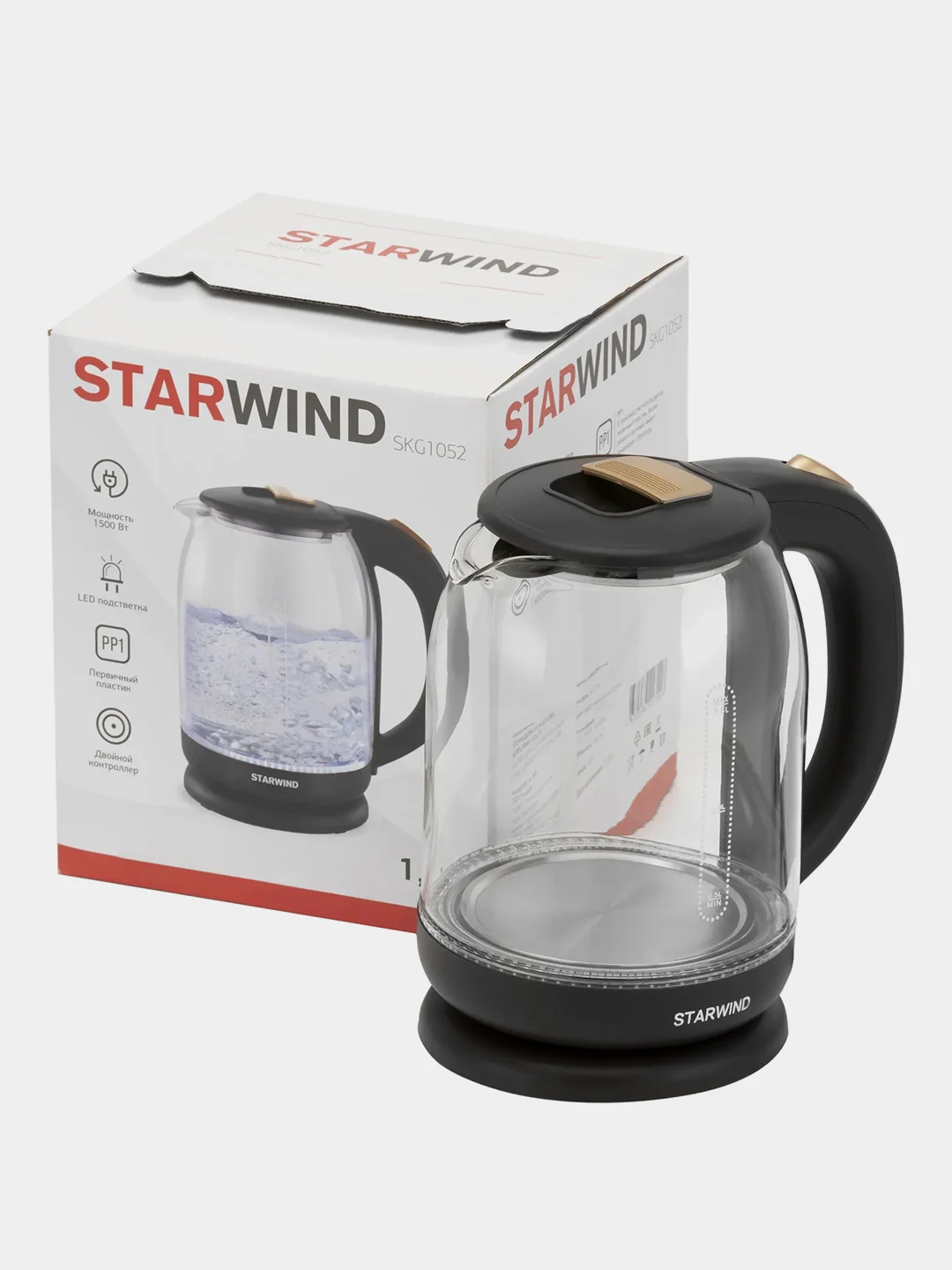 Чайник Starwind SKG1052, 1.8 л, 1500 Вт, корпус из стекла