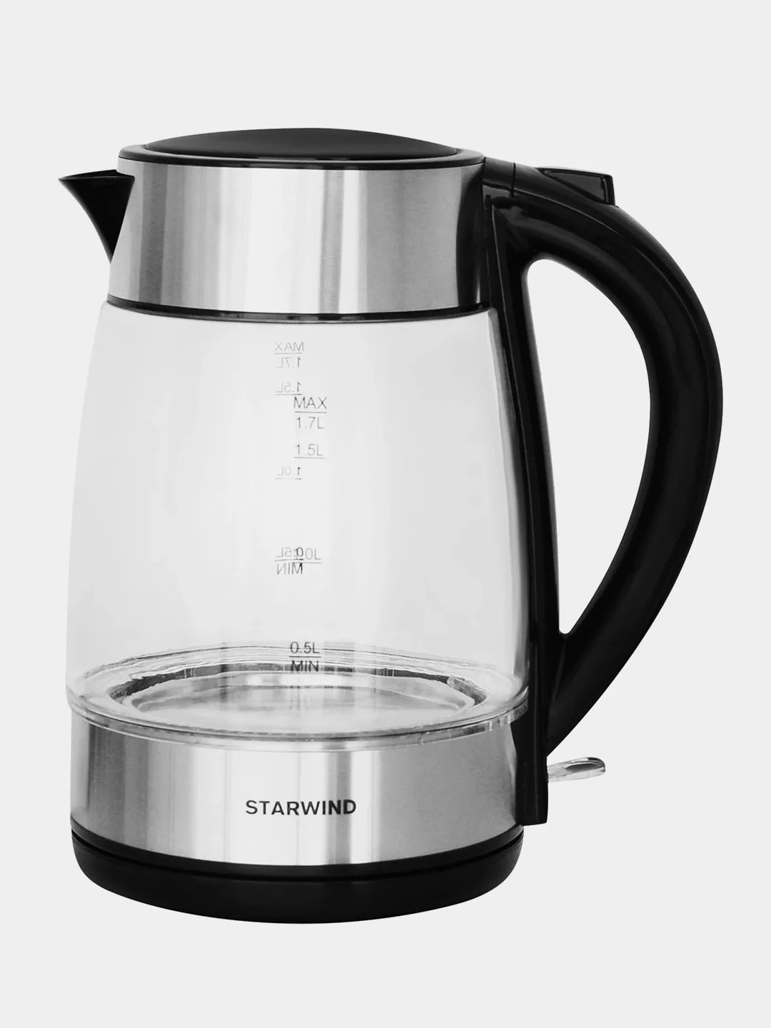 Чайник Starwind SKG3026, 1.7л, 2200 Вт, черный/серебристый