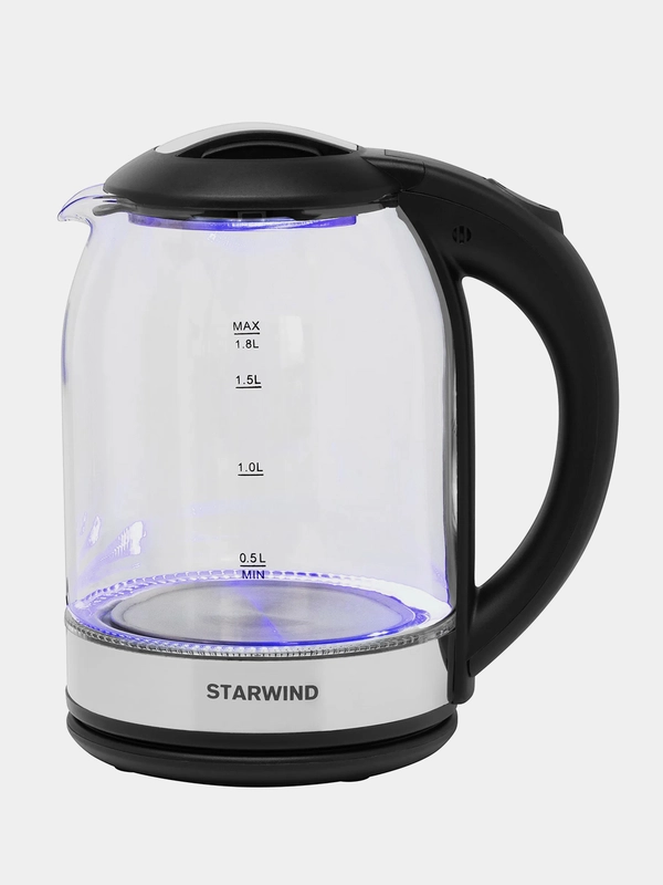 Чайник Starwind SKG2051, 1.8л, 1800Вт, черный/серебристый