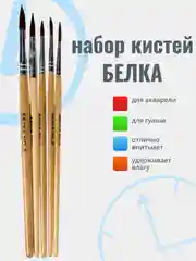 Набор кистей 5 шт, Белка № 1, 2, 3, 4, 5, круглые