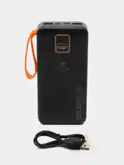 Черный power bank, внешний аккумулятор с быстрой зарядкой
