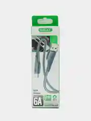Серый кабель зарядный для быстрой зарядки, плетеный 6А, TypеС/MicroUSB/Lightning, для Андроид