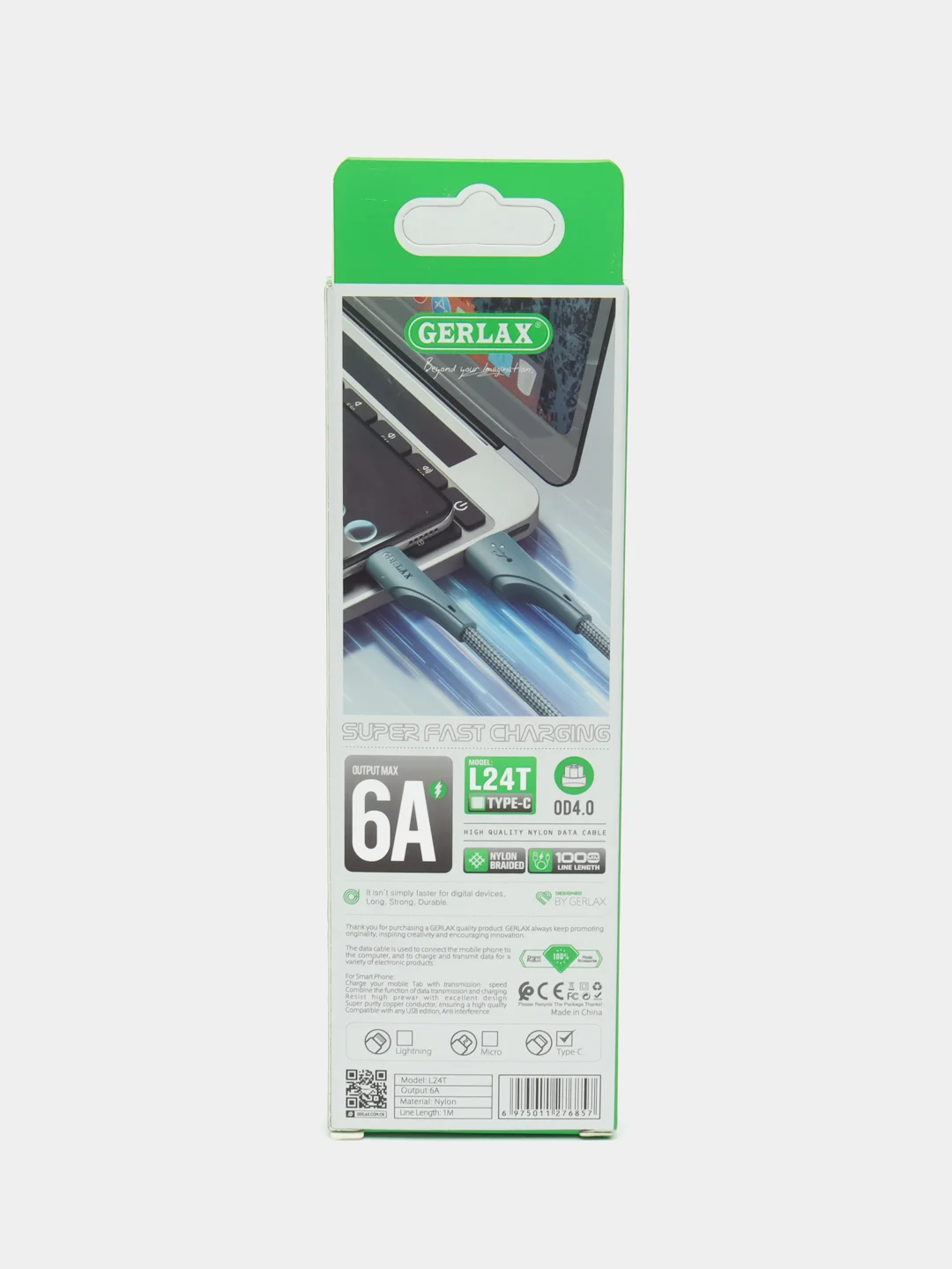 Серый кабель зарядный для быстрой зарядки, плетеный 6А, TypеС/MicroUSB/Lightning, для Андроид