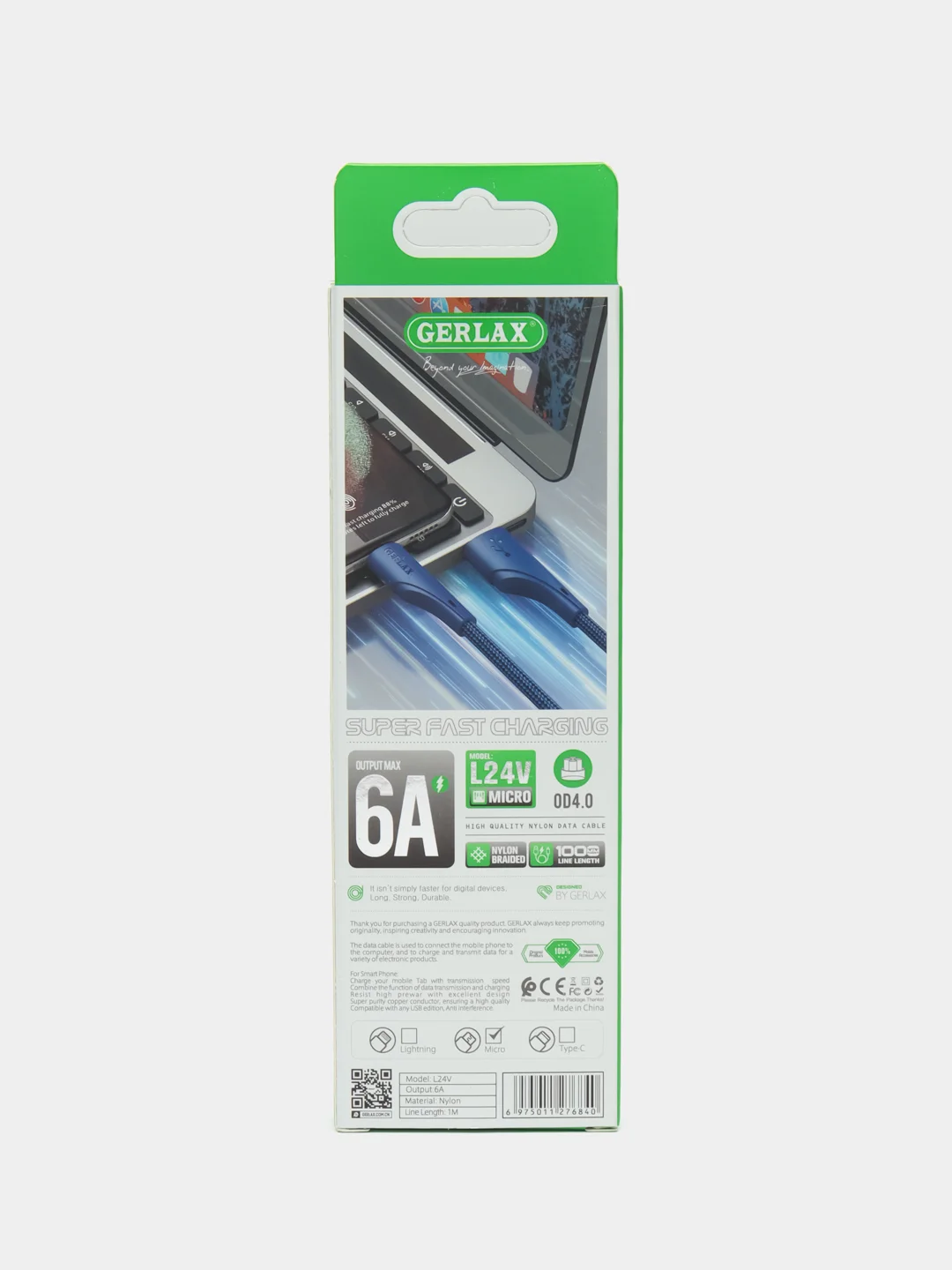 Синий кабель зарядный для быстрой зарядки, плетеный 6А, TypеС/MicroUSB/Lightning, для Андроид
