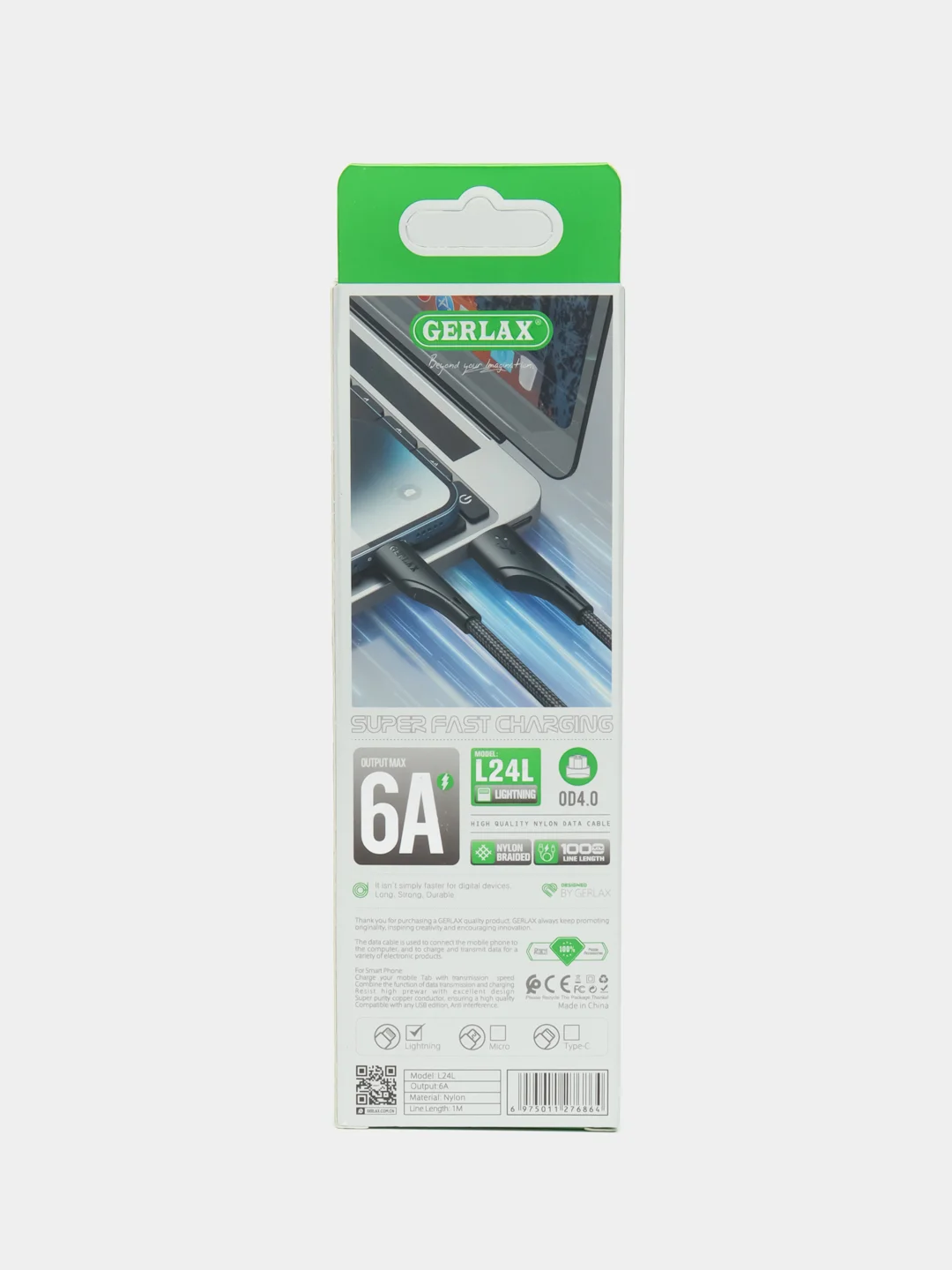 Черный кабель зарядный для быстрой зарядки, плетеный 6А, TypеС/MicroUSB/Lightning, для Андроид