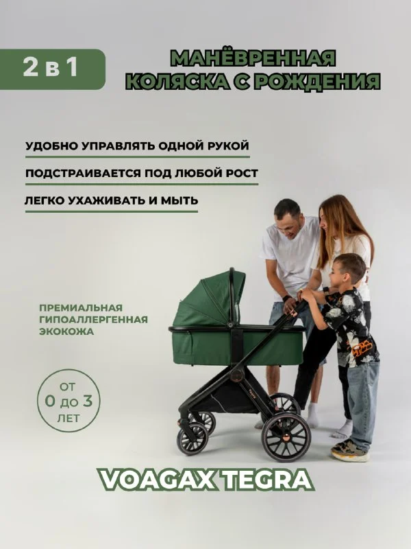 Тёмно-зелёный коляска 2в1 Voagax Tegra экокожа