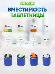 Синий таблетница- брелок Пилюля с 3 отделениями, с карабином, синяя