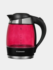 Чайник электрический Starwind SKG2214, корпус из стекла, 1.8 л, 2200 Вт, малиновый
