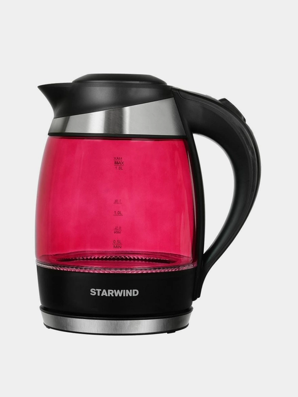 Чайник электрический Starwind SKG2214, корпус из стекла, 1.8 л, 2200 Вт, малиновый