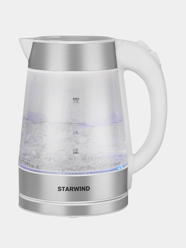 Чайник Starwind SKG2011, 1.7л, 2200Вт, белый/серебристый