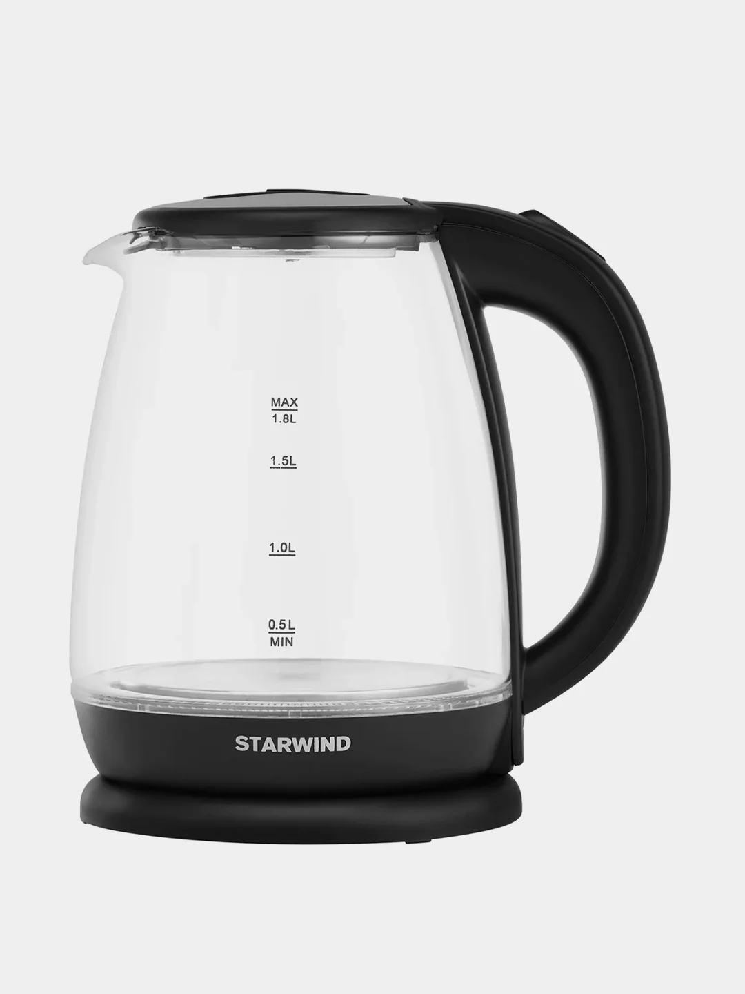 Чайник электрический Starwind SKG1055, корпус из стекла, 1.8 л, 1800 Вт, черный