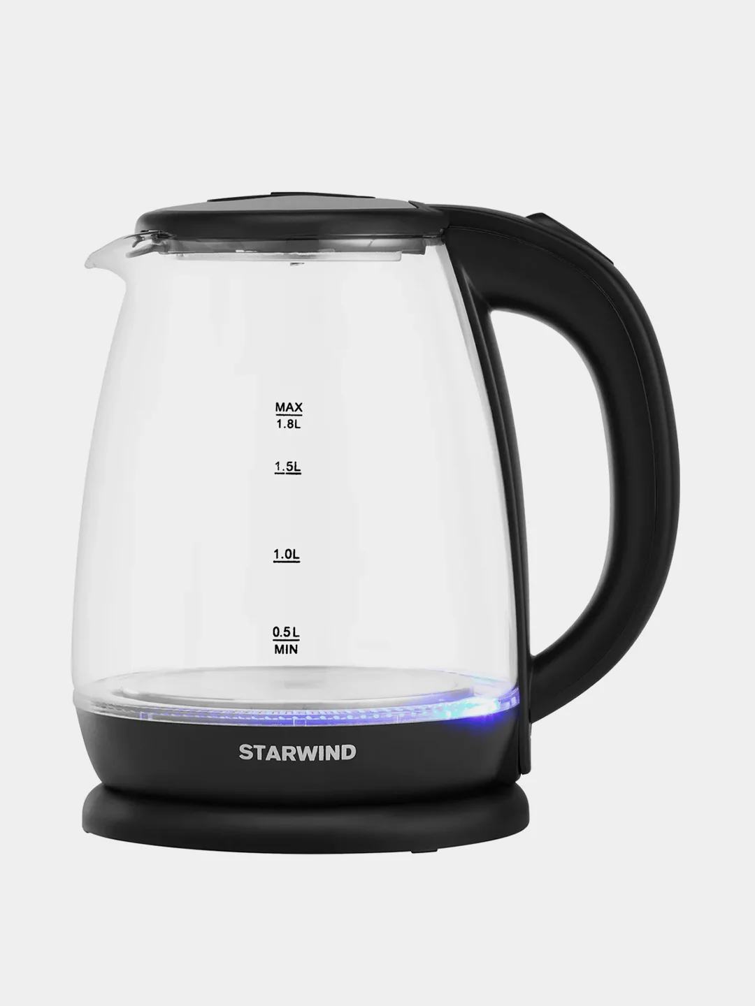 Чайник электрический Starwind SKG1055, корпус из стекла, 1.8 л, 1800 Вт, черный