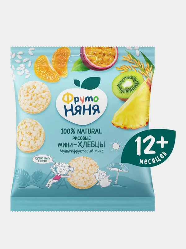 Мини-хлебцы ФрутоНяня, рисовые, мультифрукт, 30г