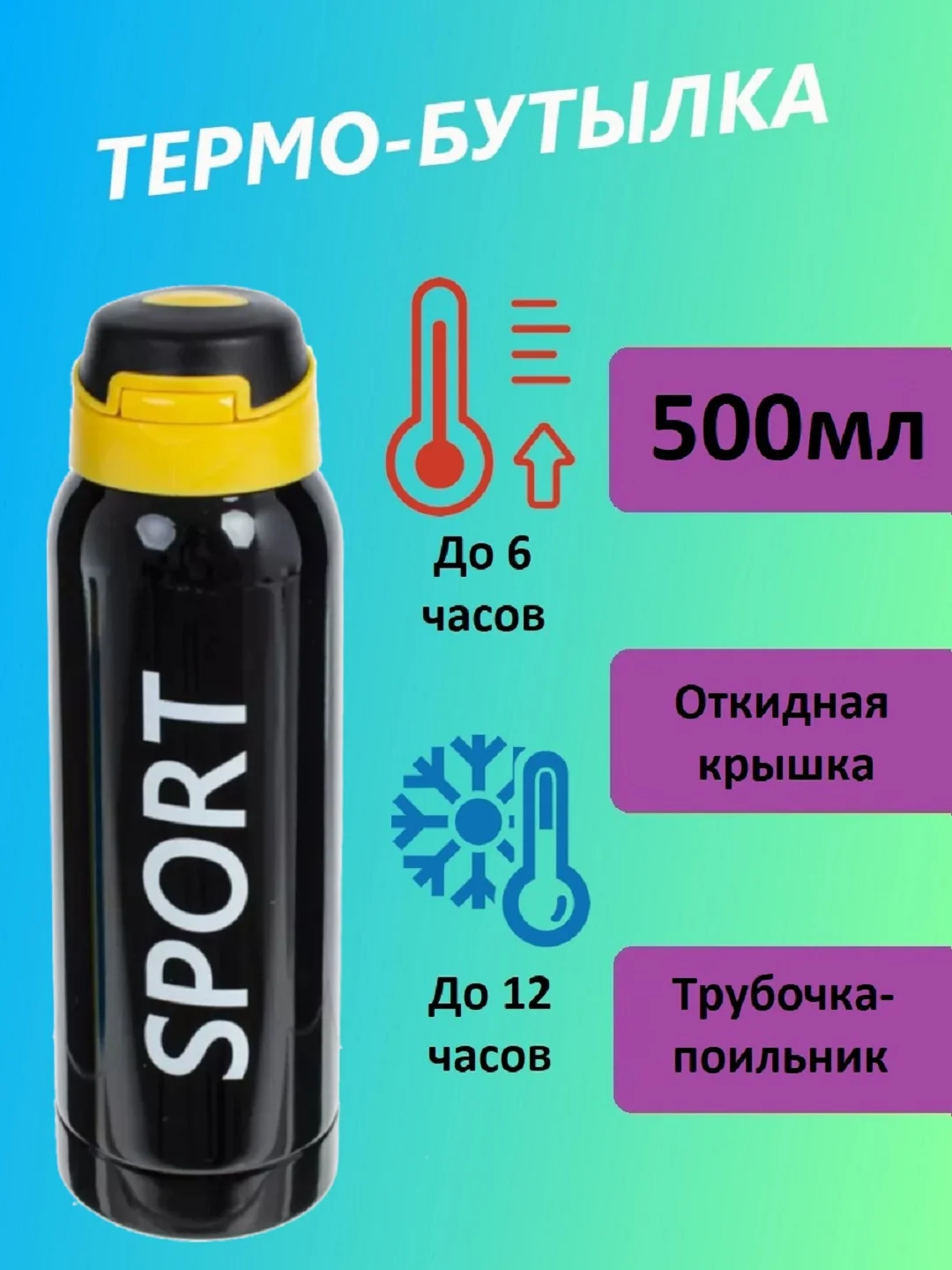 Термо бутылка 500мл с поильником для спорта