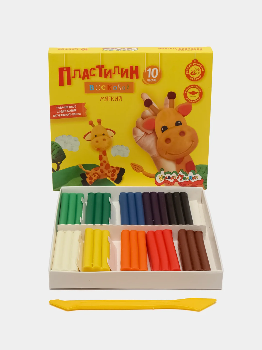 Пластилин восковой Каляка-Маляка 10 цветов, 150 г, со стеком