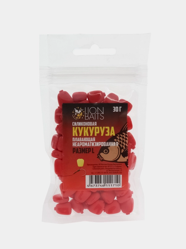 Силиконовая кукуруза не ароматизированная плавающая LION BAITS красная 10х7мм 30гр