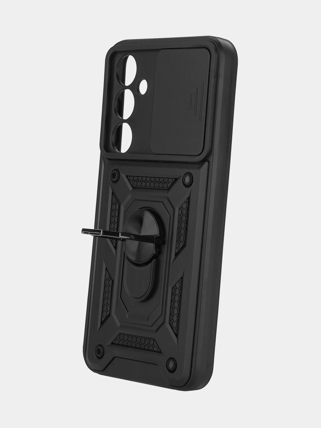 Черный чехол для Samsung Galaxy S23 FE противоударный КАРТОФАН пластиковый с кольцом-магнитом