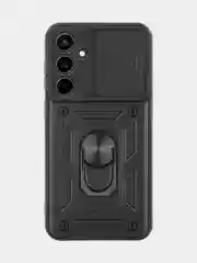 Черный чехол для Samsung Galaxy S23 FE противоударный КАРТОФАН пластиковый с кольцом-магнитом