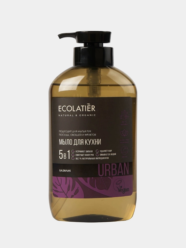 Жидкое мыло для рук ECOLATIER Базилик, кухонное, 600 мл
