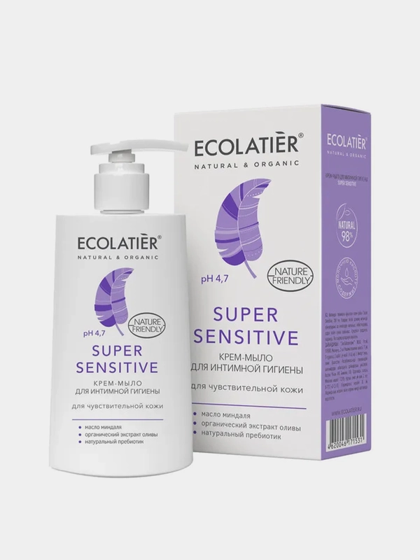 Крем-мыло для интимной гигиены ECOLATIER Super Sensitive, для чувствительной кожи, 250 мл