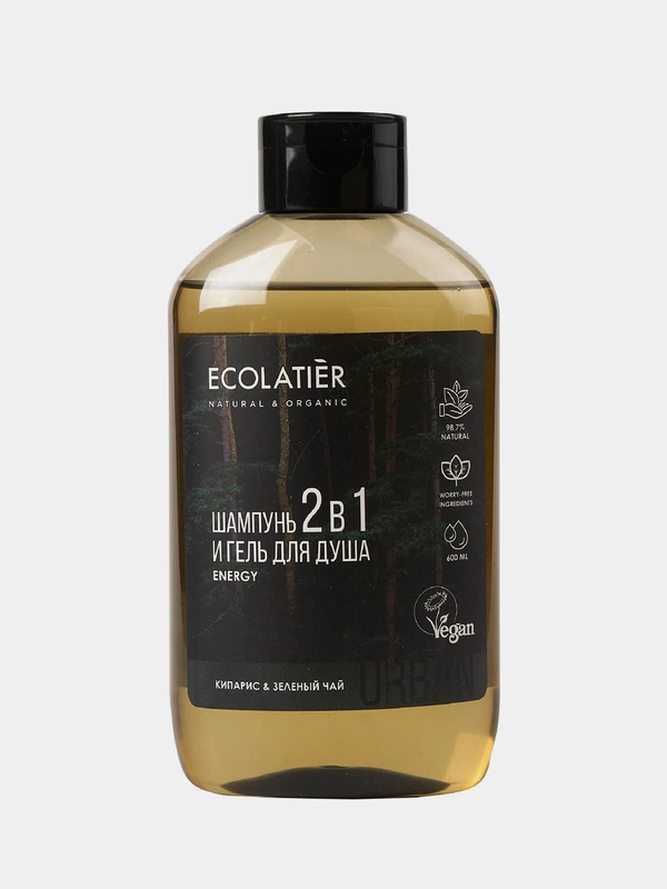 Мужской гель для душа и шампунь ECOLATIER 2 в 1 "Кипарис & зеленый чай", 600 мл
