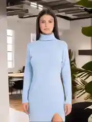 Бежевый меланж платье длинное вязаное, Платье-свитер женское
