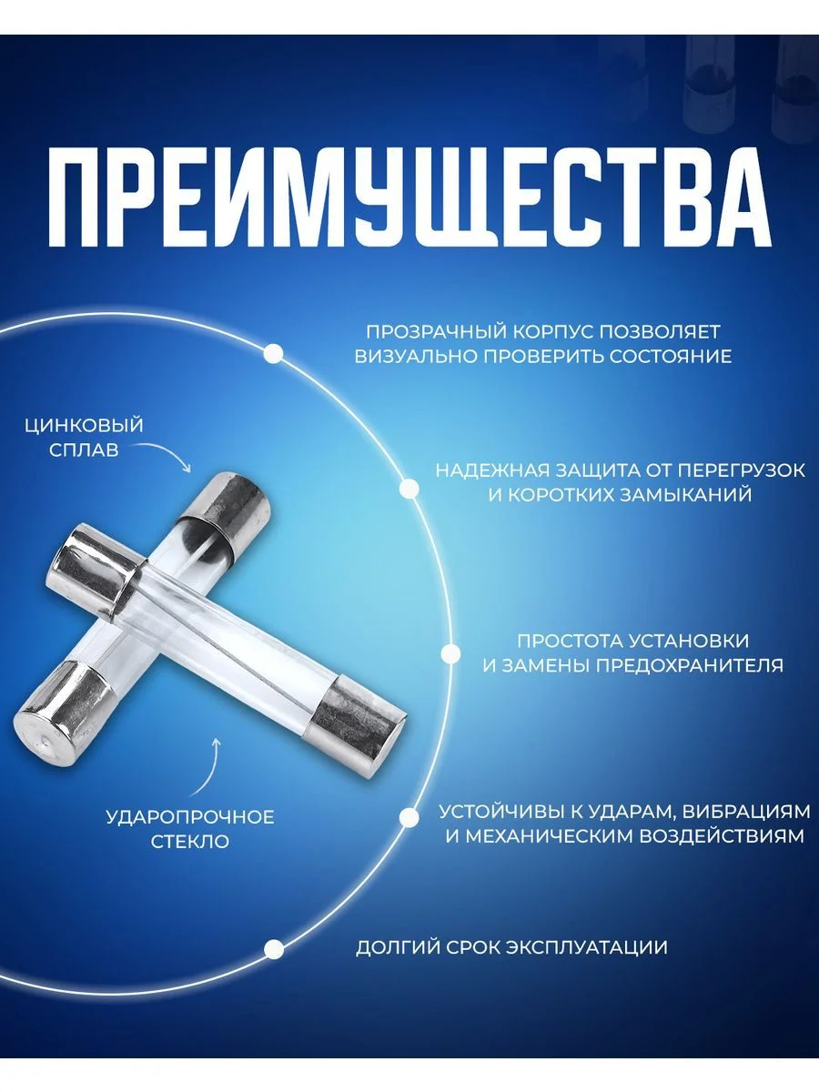 Набор предохранителей цилиндрических 6*30мм 0,5-15A 50 штук