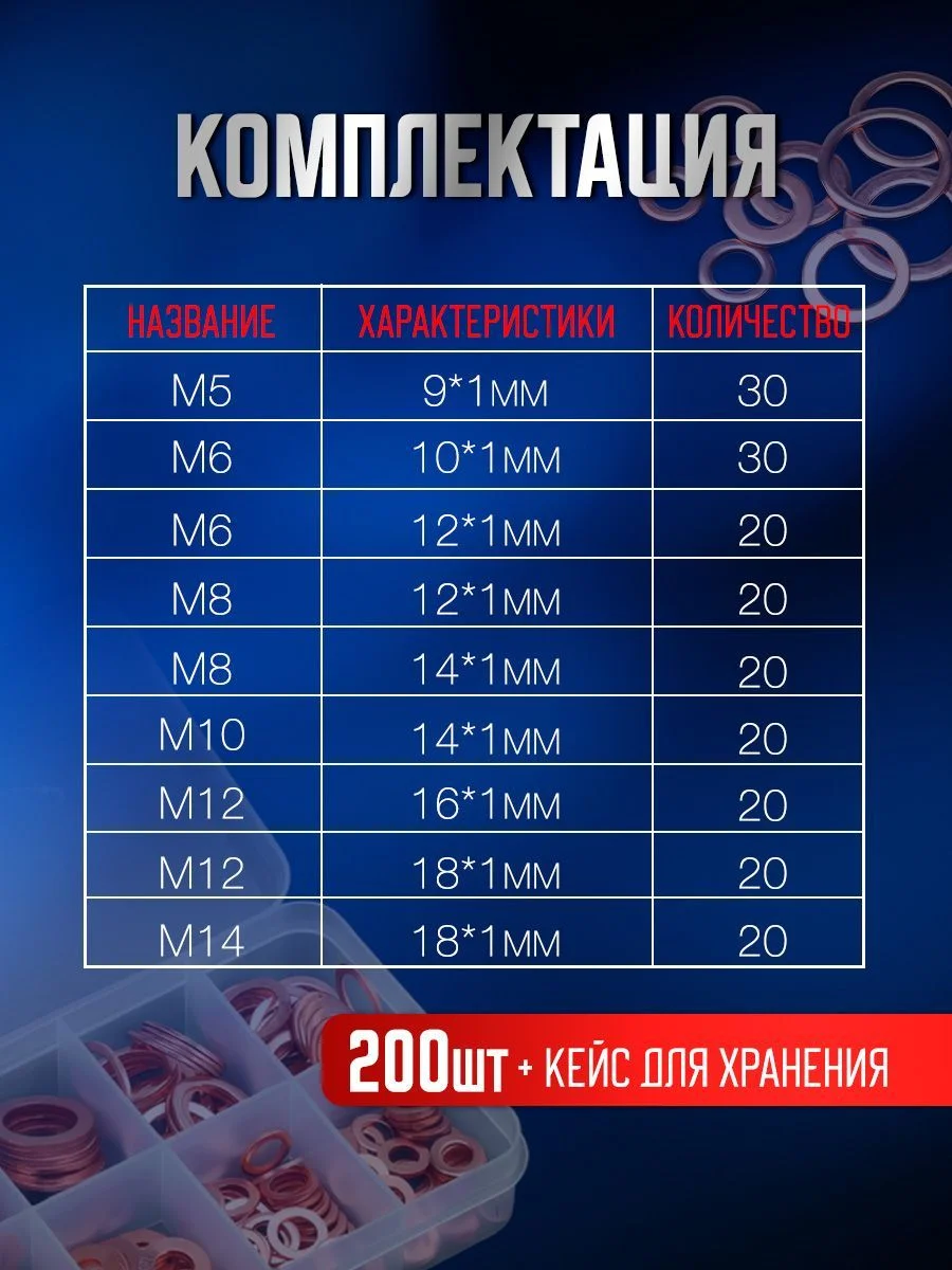 Медная шайба М5-М14, набор медные уплотнительные кольца 200 штук