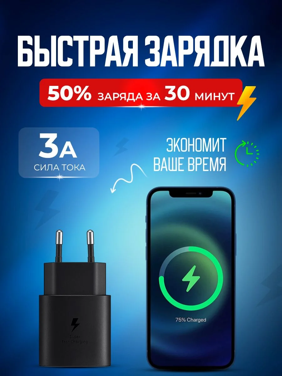 Блок питания для зарядки мобильных устройств Type C 3 Ампера для быстрой зарядки телефона