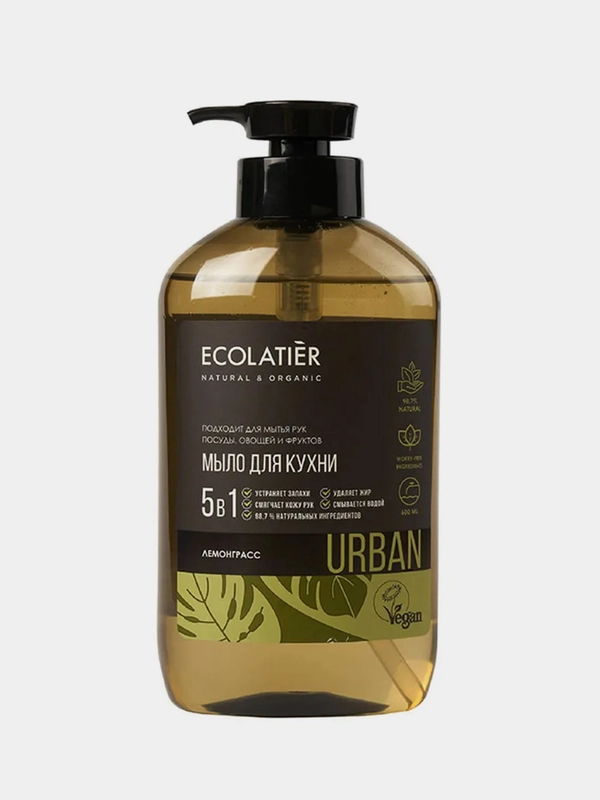Жидкое мыло для рук ECOLATIER Лемонграсс, кухонное, 600 мл
