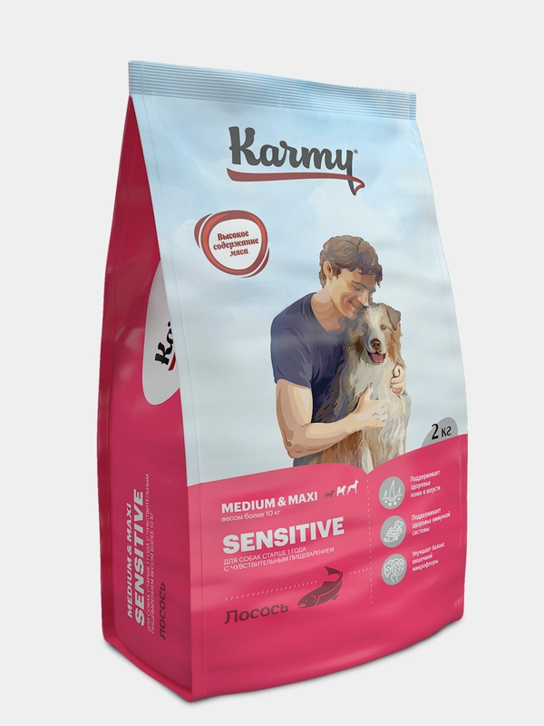 Сухой корм KARMY Sensitive Medium&Maxi Лосось 2кг для ср. и кр. пород с чувств-ным пищев-м