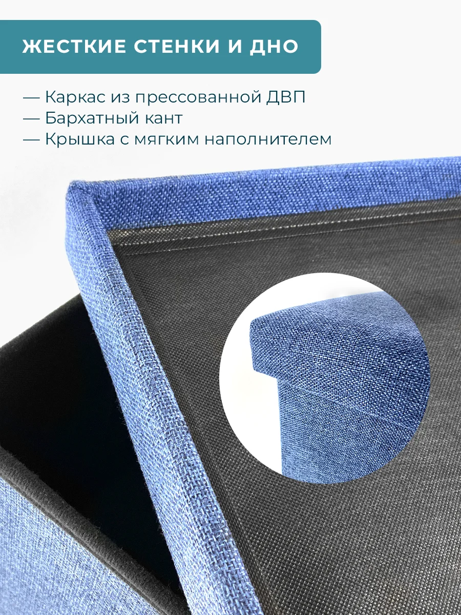 Пуфик с ящиком для хранения складной ГЕЛЕОС Пуф 76-НВ, 76х38х38 см, в прихожую, синий