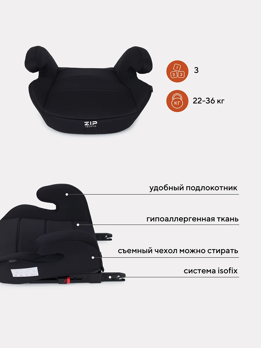 Черный автокресло RANT ZIP Isofix группа 3 22-36 кг
