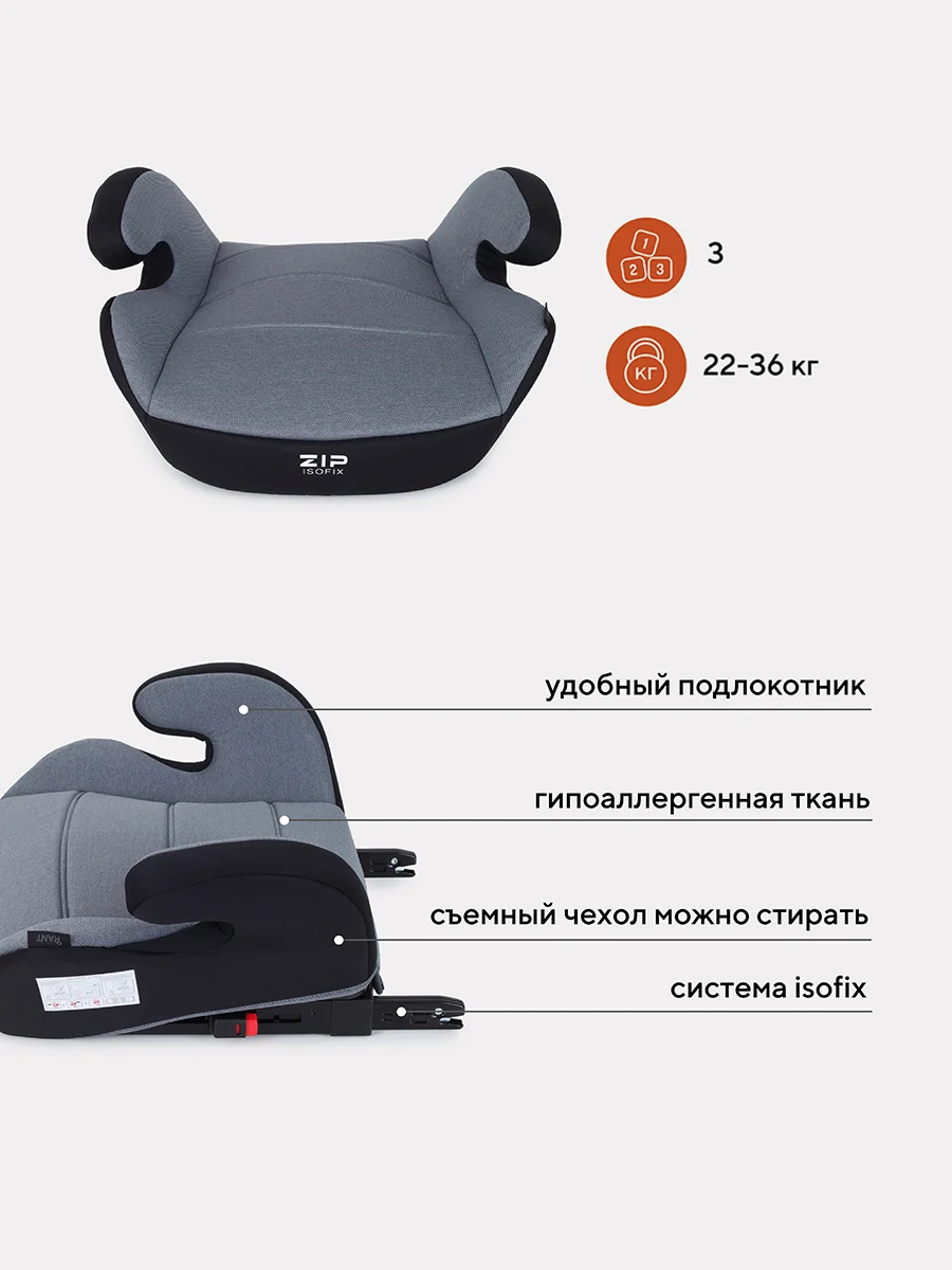 Тёмно-серый автокресло RANT ZIP Isofix группа 3 22-36 кг