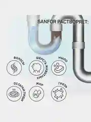 Средство для прочистки канализационных труб Sanfor, от засоров стоков, 750 г