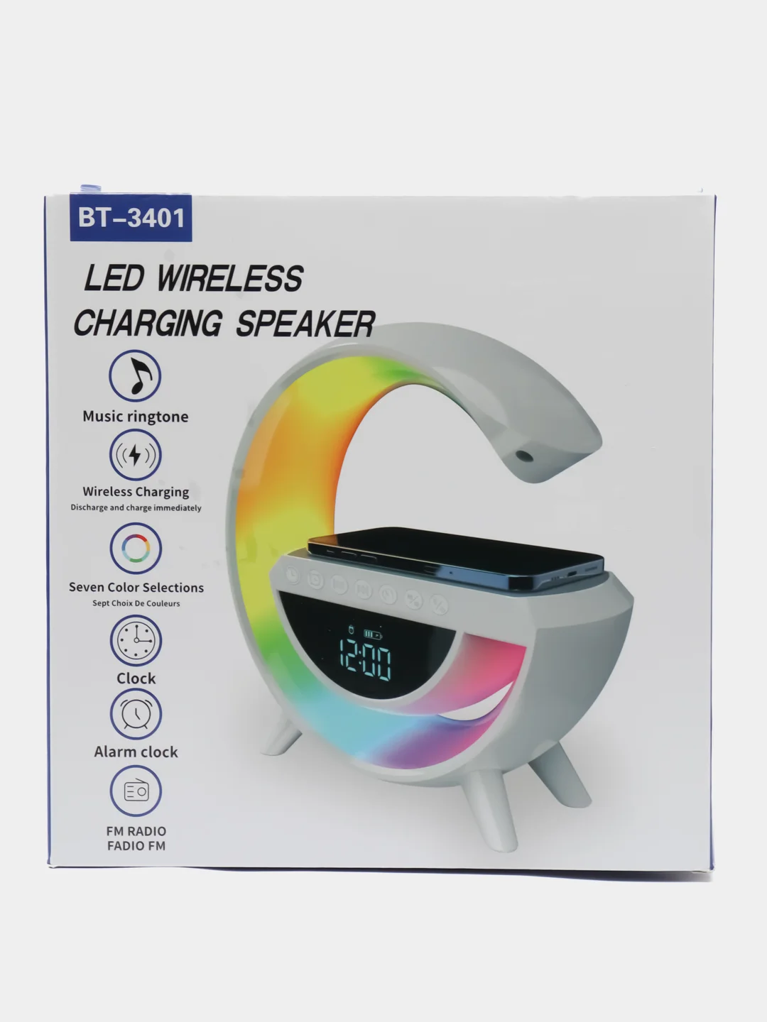 Колонка bluetooth, светильник, часы, будильник, беспроводная зарядка, ВТ3401