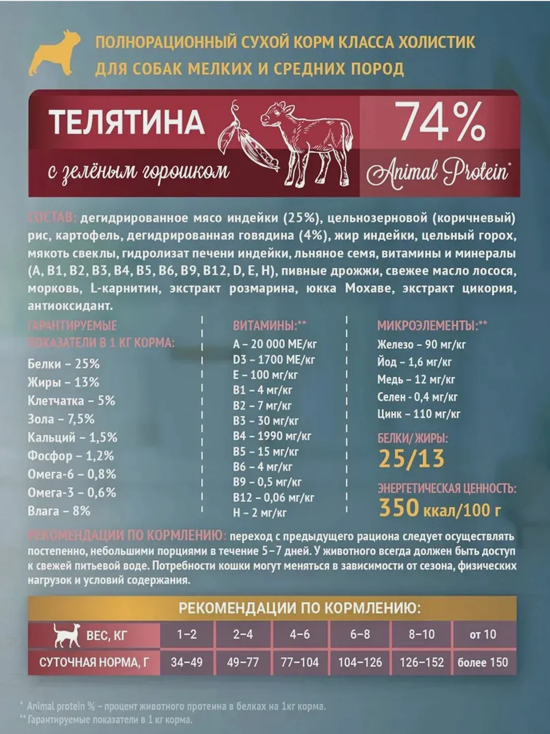 Сухой корм Зоогурман Holistic, Телятина с горошком, для мелких, средних пород, 1,5 кг