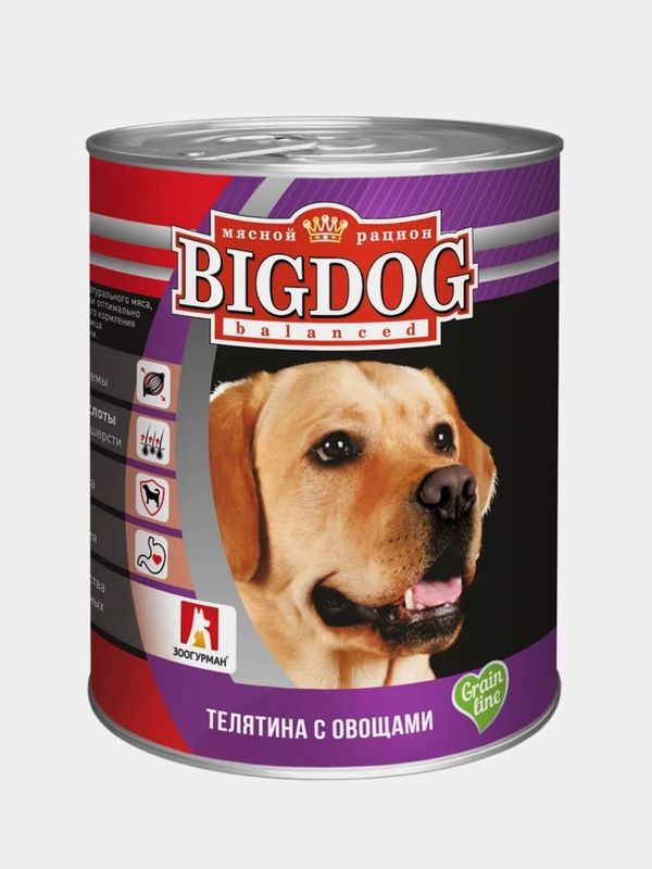 Влажный корм для собак BIG DOG Телятина с овощами, 850г