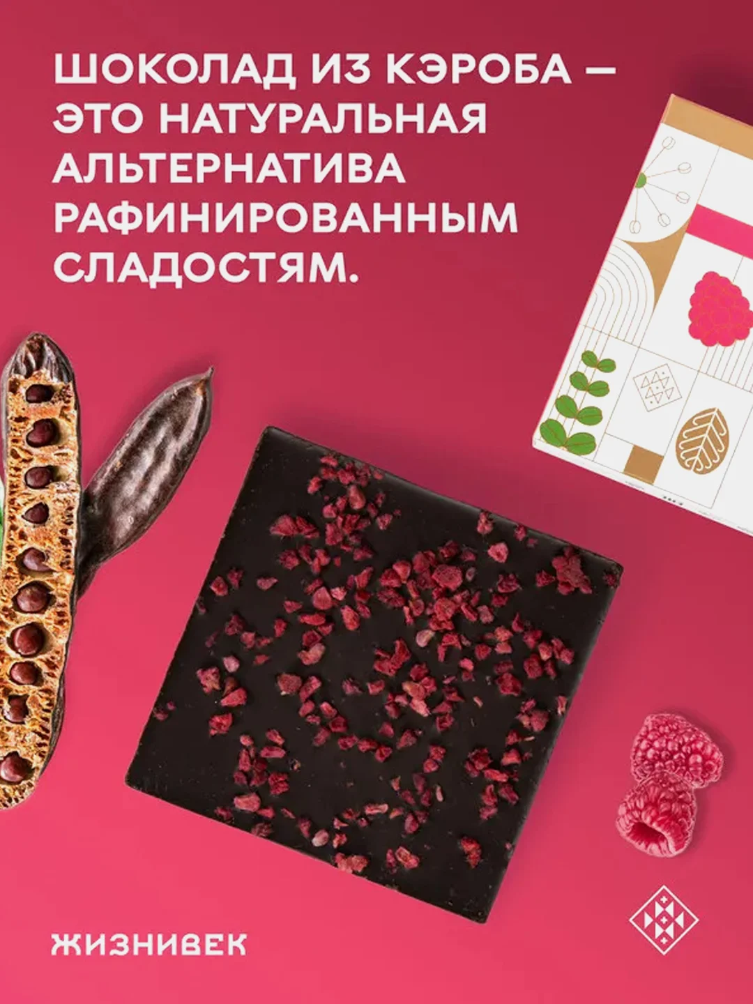 Кондитерское изделие Жизнивек "Шоколад Из Кэроба", с сублимированной малиной, 75 г