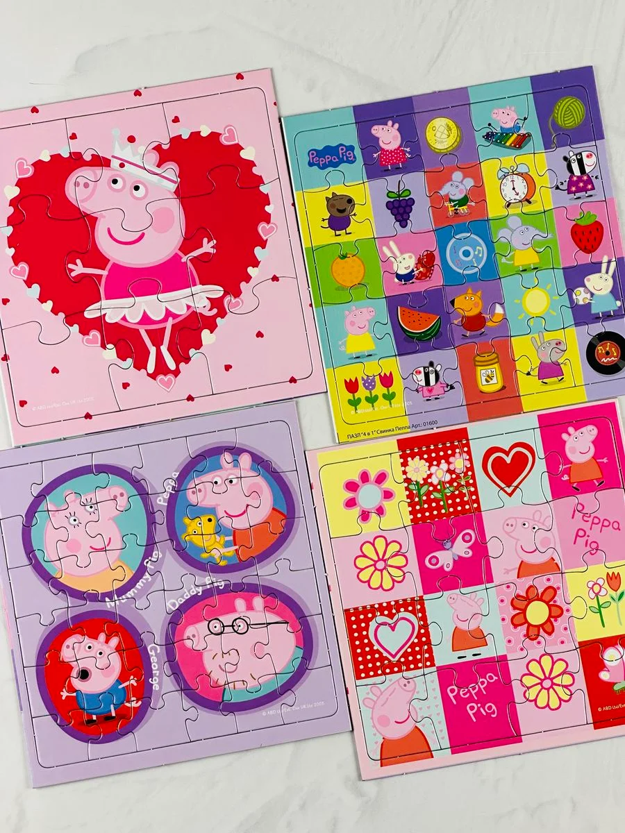 Набор для малышей мозаика пазл свинка Пеппа 9 16 25 36 элементов 4 шт Peppa pig поросенок