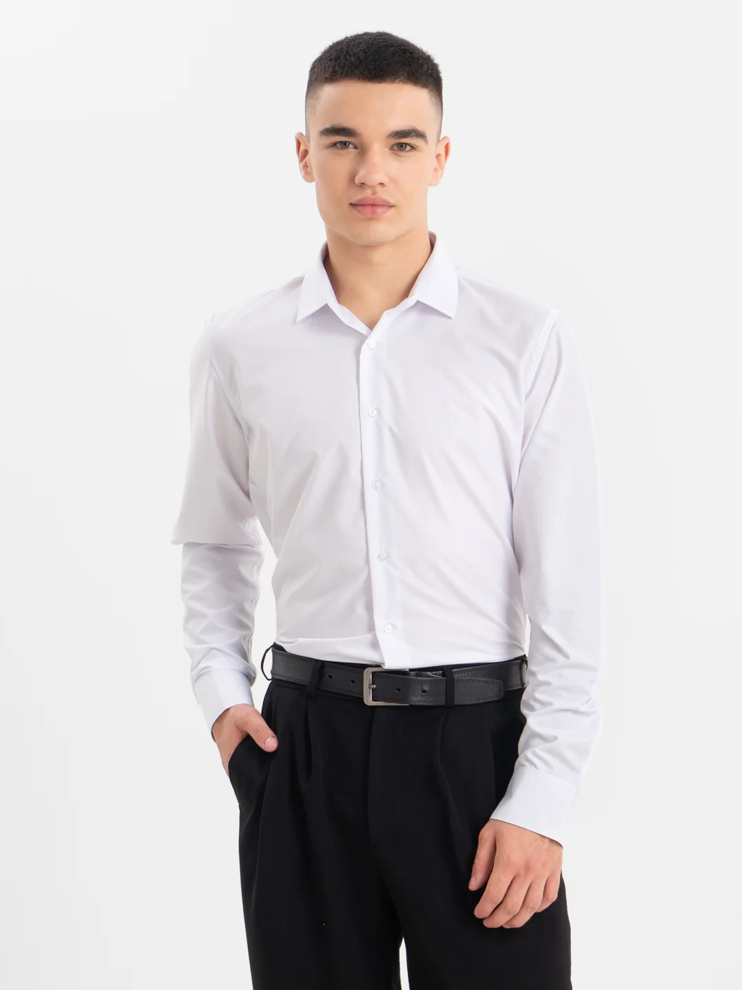Белый рубашка классическая с длинным рукавом, приталенная Slim fit
