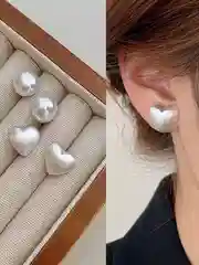 Серебряный серьги "Сердечки" женские, гвоздики, бижутерия под серебро и золото, сердце