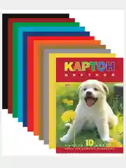 Картон цветной "Волшебный", А4, 10л,10цв. матовый,мелованный в папке/Хатбер, Апплика