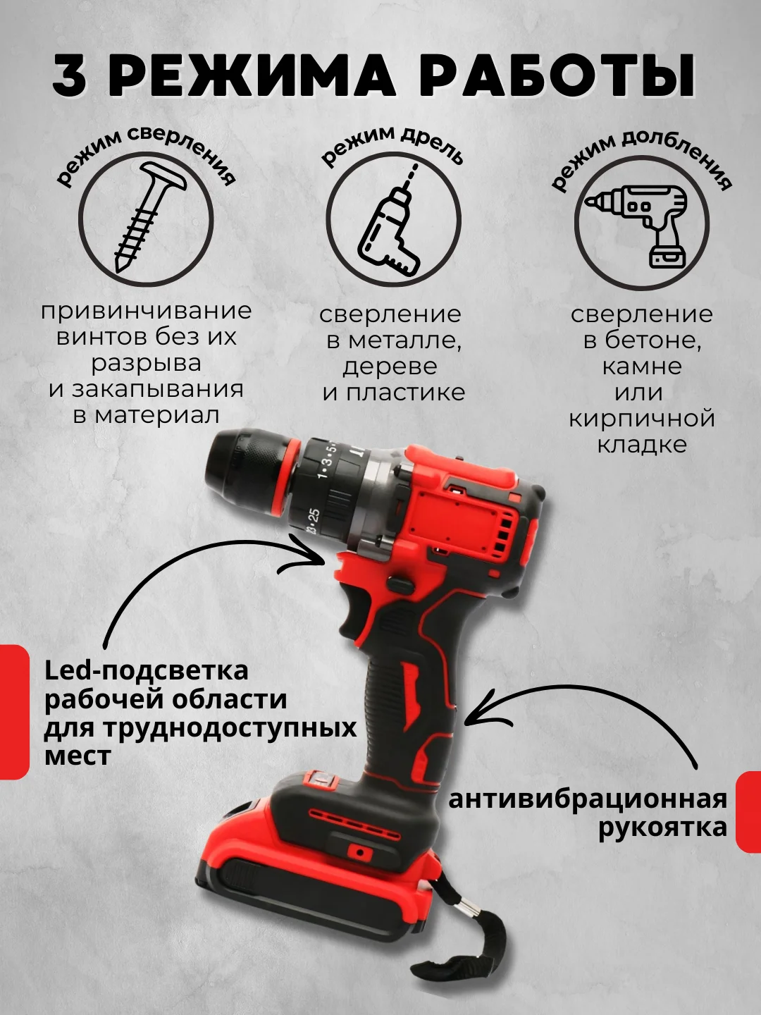 Дрель-шуруповерт бесщеточный с набором инструметов  36V с двумя аккумуляторами 2 А.ч