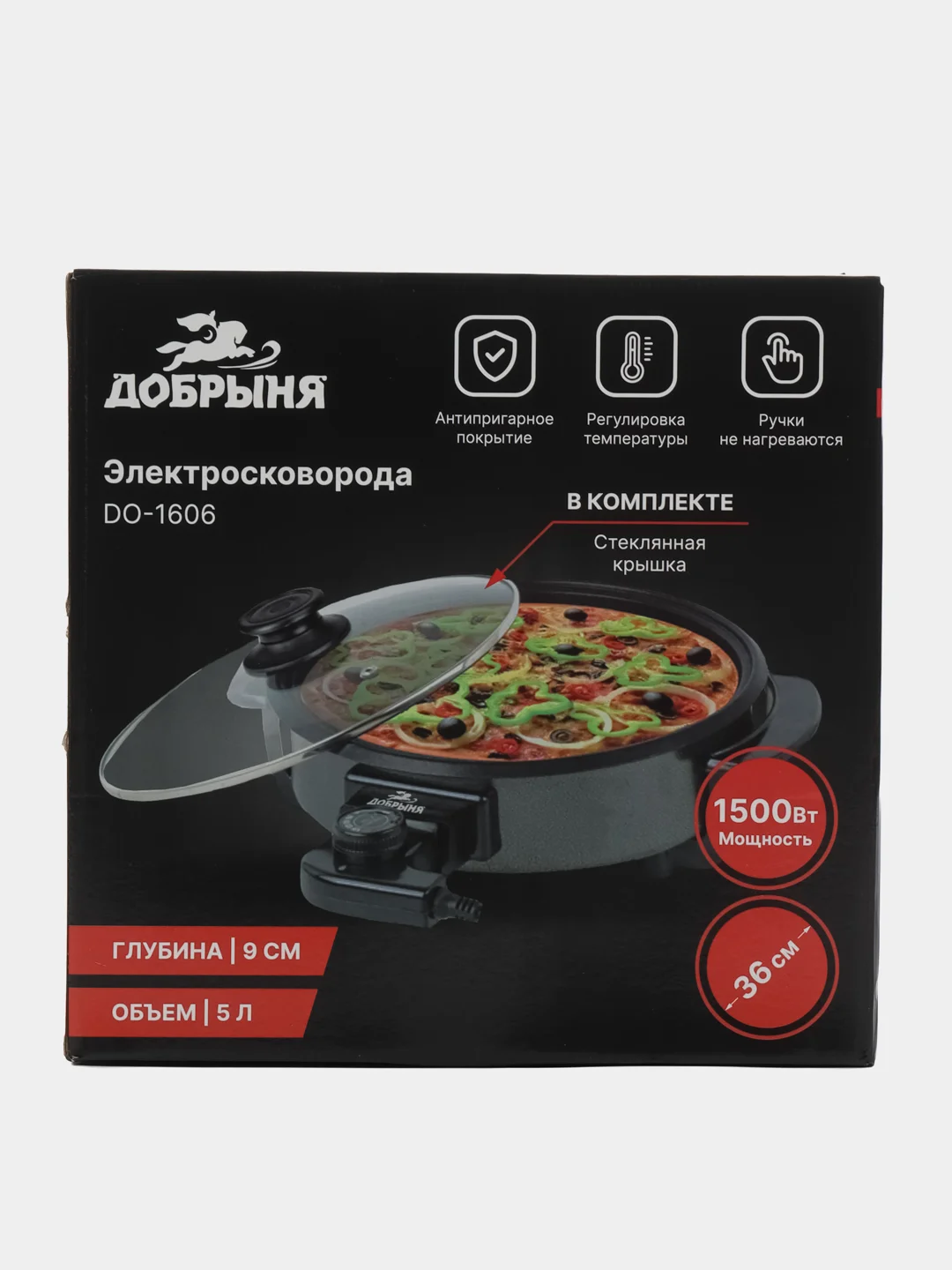 Эл. сковорода Добрыня DO-1606, 1500Вт, D36см, 9см глубина