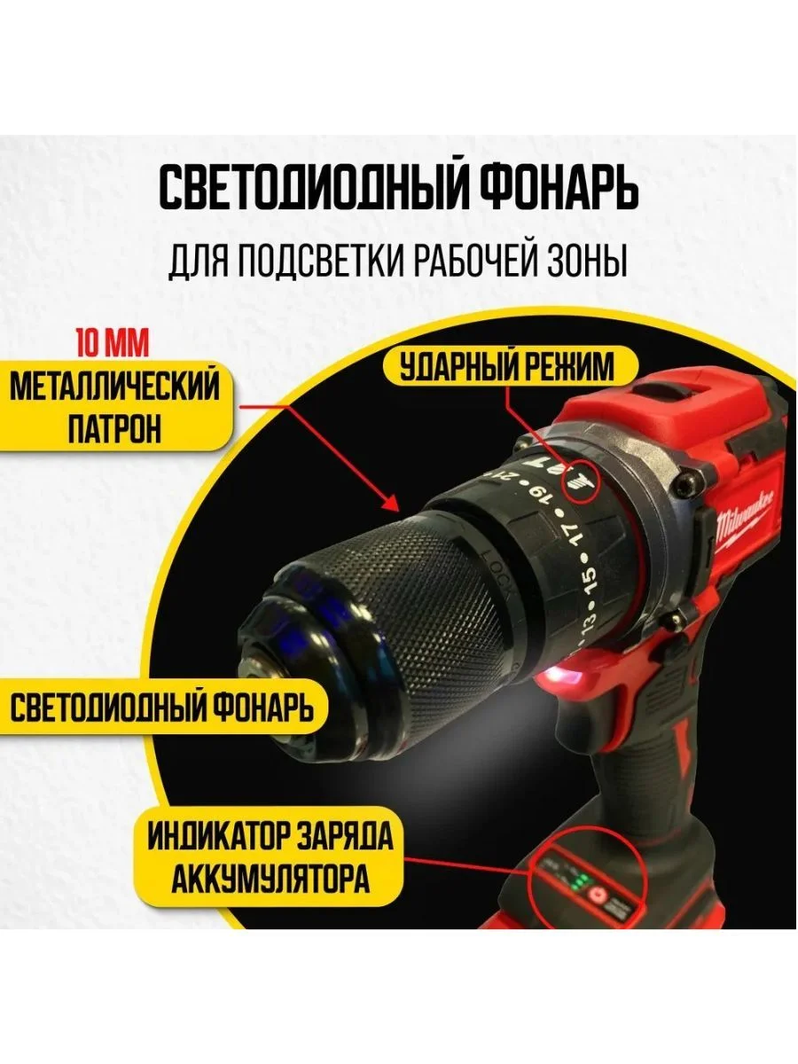 Красный бесщеточная ударная дрель - аккумуляторный шуруповерт Milwaukee, 24V / 36V