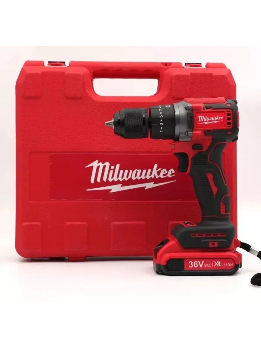 Красный бесщеточная ударная дрель - аккумуляторный шуруповерт Milwaukee, 24V / 36V