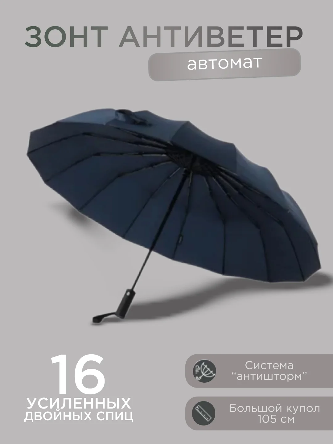 Синий автоматический мужской зонт 4 цвета