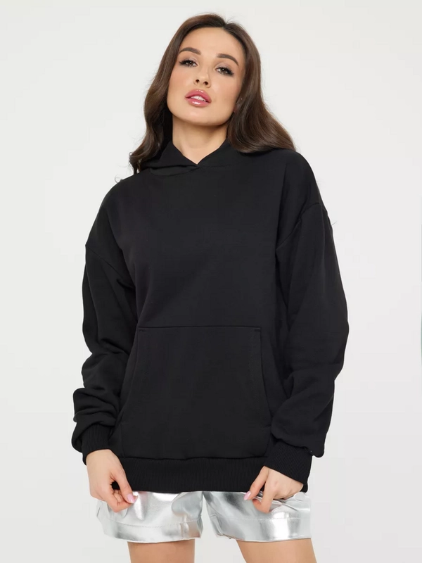 Худи оверсайз черное, без начеса, S-XL