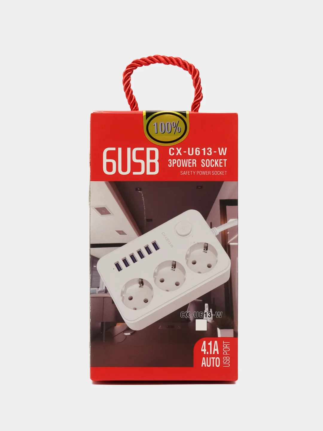 Черный сетевой фильтр-удлинитель 6 USB A, 3 розетки, быстрая зарядка 4.1А, 1.8 метров, черный